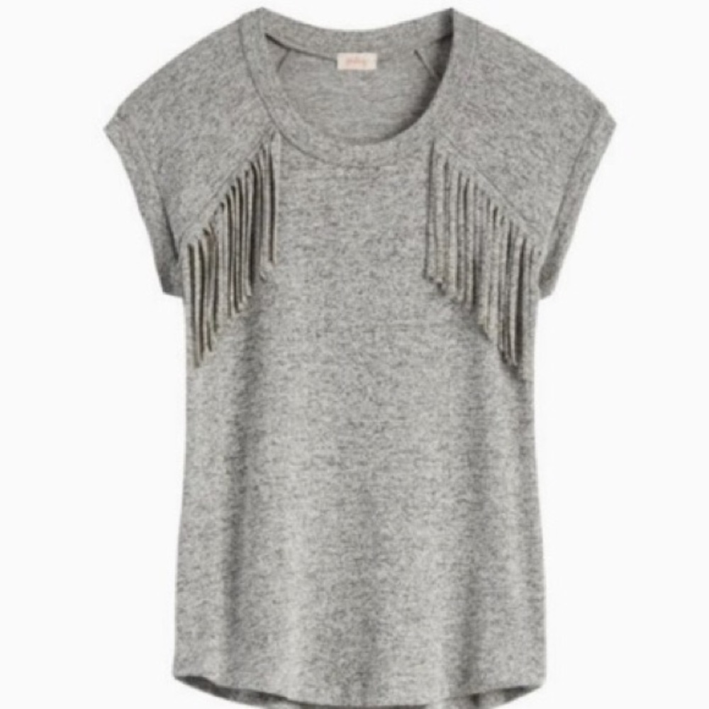knit boho fringe short sleeve shirt